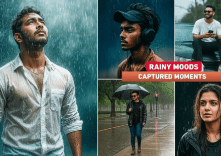 People enjoying rainy weather moments.