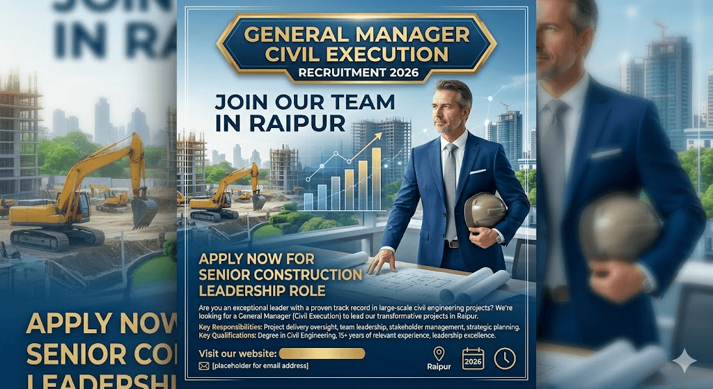 General Manager Civil Execution Recruitment 2026 in Raipur | Apply Now for Senior Construction Leadership Role
