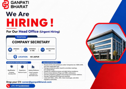 Ganpati Bharat Hiring 2026: Company Secretary, CAD Draughtsman & Design Engineer Jobs in Jaipur