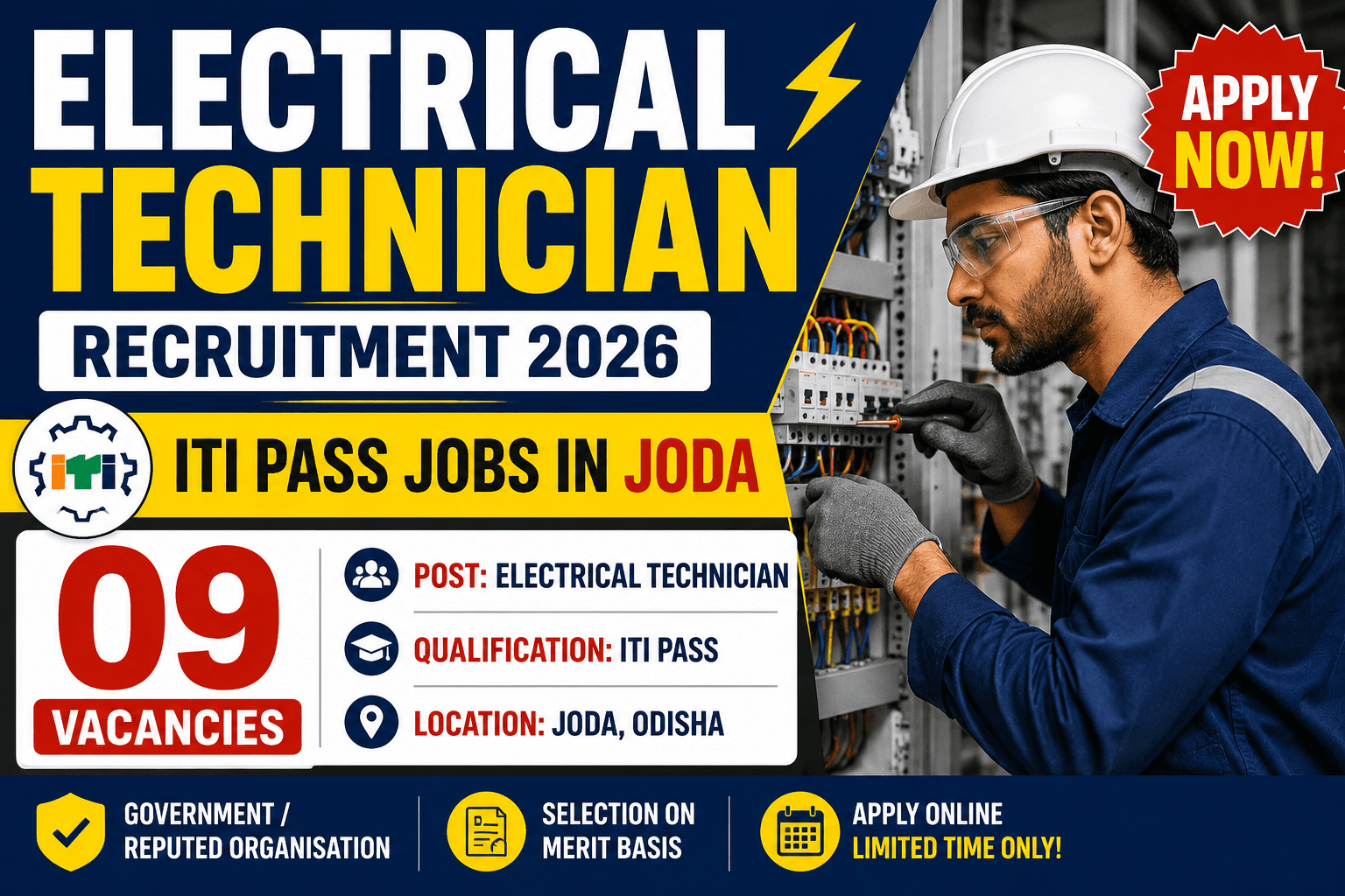 Electrical Technician Recruitment 2026 – ITI Pass Jobs in Joda | 09 Vacancies | Apply Now