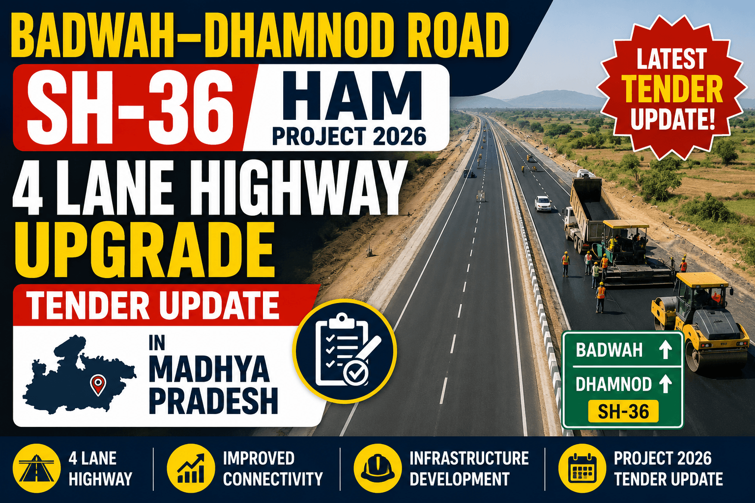 Badwah–Dhamnod Road SH-36 HAM Project 2026 – 4 Lane Highway Upgrade Tender Update in Madhya Pradesh
