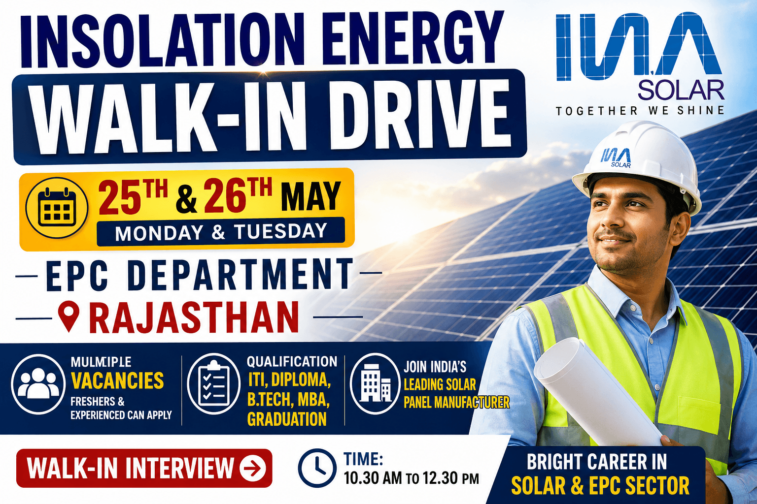 Insolation Energy Walk-In Drive 2026: EPC Department Jobs in Rajasthan | Apply Now