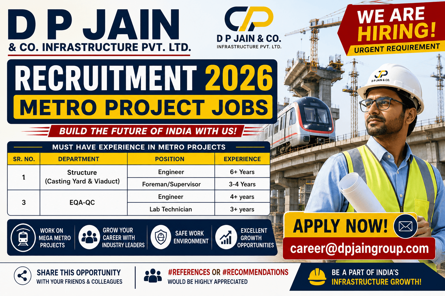 D P Jain Recruitment 2026: Metro Project Jobs for Engineers, Supervisors & Lab Technicians | Apply Now