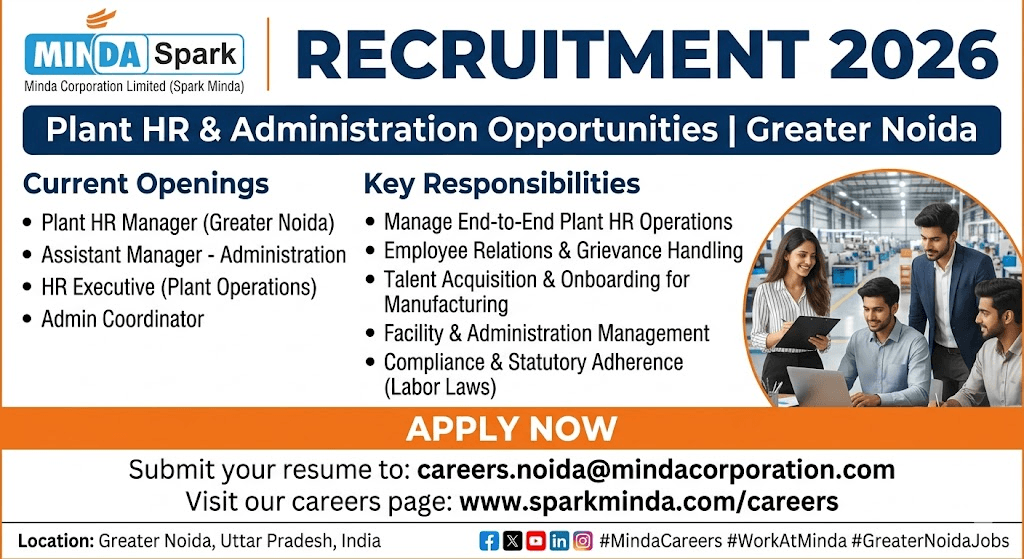 Minda Corporation HR Admin Recruitment 2026: Plant HR & Administration Job in Greater Noida | Apply Now