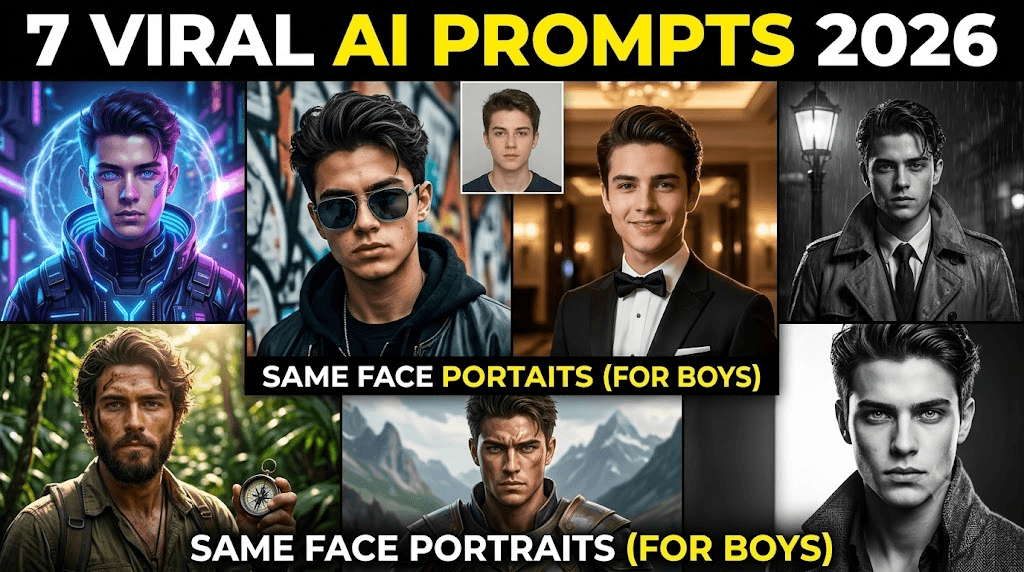 7 Viral AI Photo Editing Prompts 2026: Same Face AI Portrait Prompts for Boys