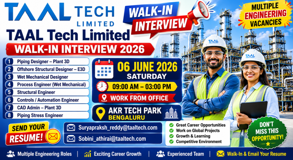 TAAL Tech Limited Walk-In Interview 2026: Multiple Engineering Vacancies in Bengaluru