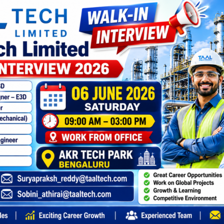 TAAL Tech Limited Walk-In Interview 2026: Multiple Engineering Vacancies in Bengaluru 57 Multiple Engineering Vacancies