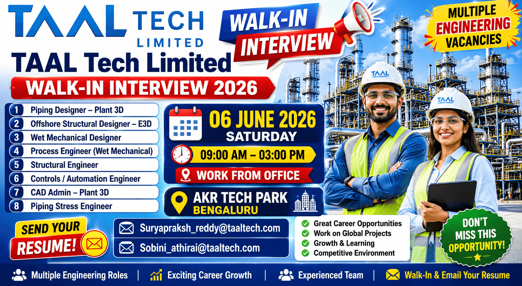 TAAL Tech Limited Walk-In Interview 2026: Multiple Engineering Vacancies in Bengaluru