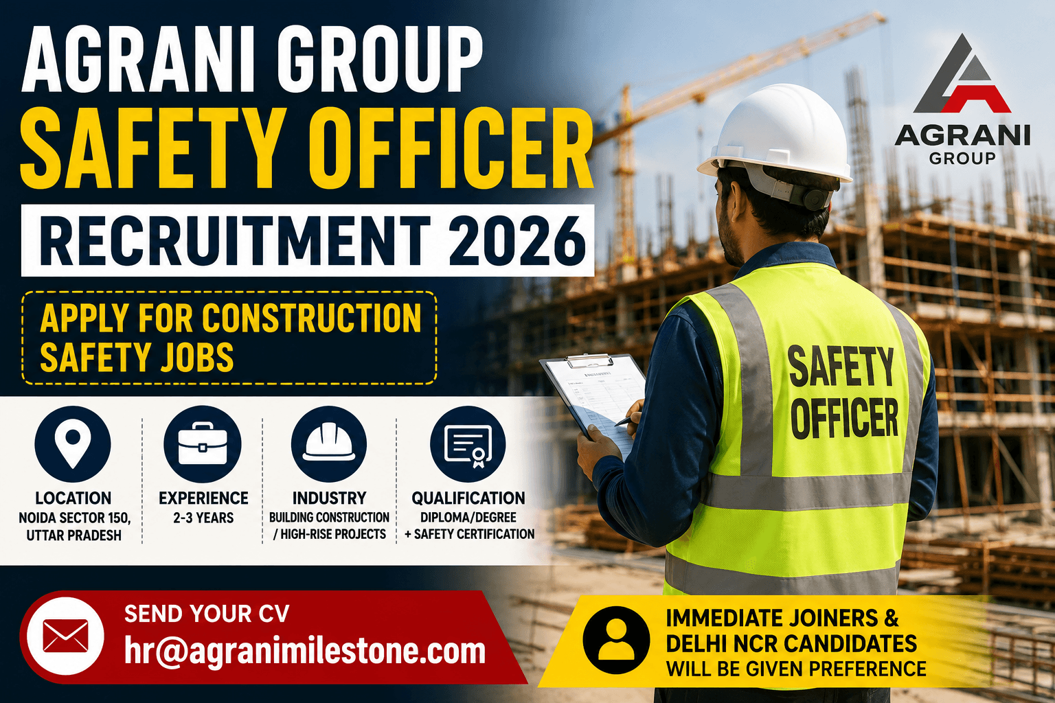 Agrani Group Safety Officer Recruitment 2026: Apply for Construction Safety Jobs in Noida Sector 150