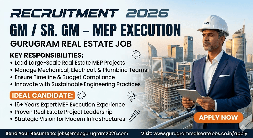 GM / Sr. GM – MEP Execution Recruitment 2026: Gurugram Real Estate Job | Apply Now