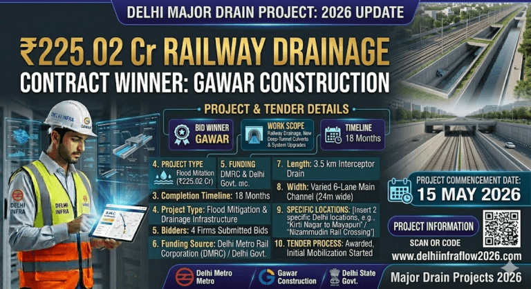 Delhi Major Drain Project Tender 2026: Gawar Construction Wins ₹225.02 Crore Railway Drainage Contract