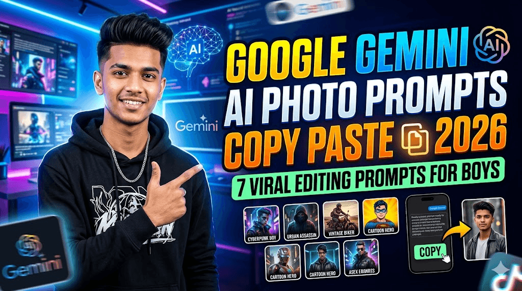 Google Gemini AI Photo Prompt Copy Paste 2026 | 7 Viral AI Photo Editing Prompts for Boys