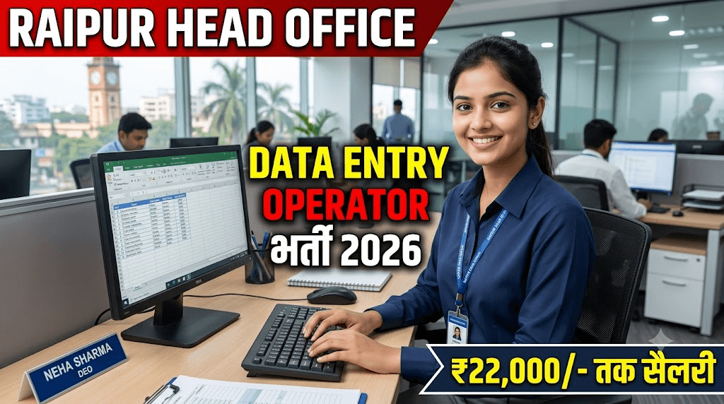 Data Entry Operator Recruitment 2026 – Raipur Head Office में निकली भर्ती, ₹22,000 तक सैलरी
