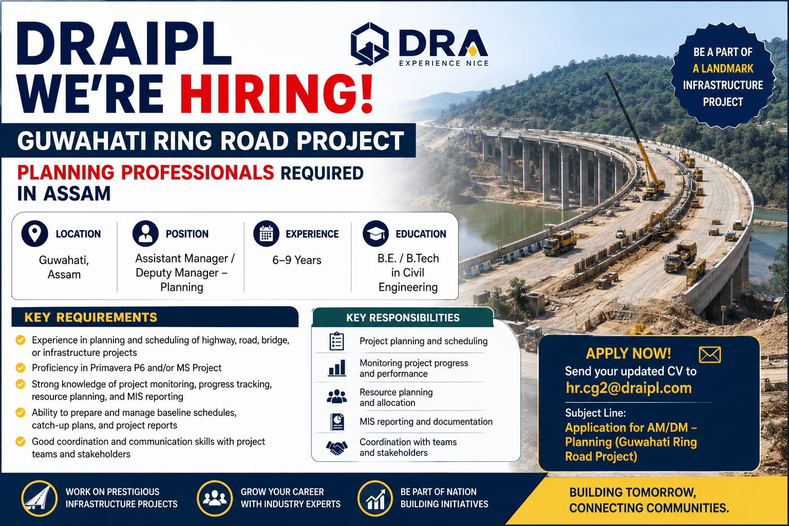 DRAIPL Guwahati Ring Road Project Recruitment 2026: Planning Professionals Required in Assam