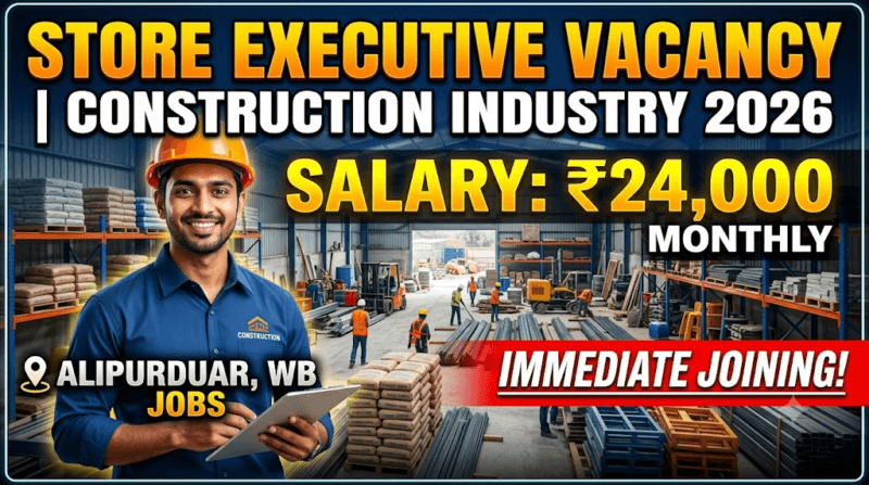 Urgent Store Executive Recruitment 2026: Alipurduar (West Bengal) में Store Executive की भर्ती, Salary ₹24,000 तक