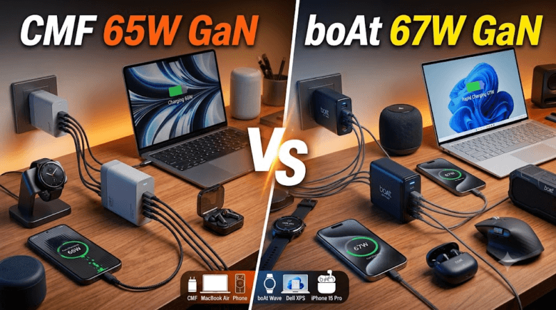 CMF by Nothing 65W GaN vs boAt 67W GaN Charger: Which One is Best for Laptop, Mobile & Multi-Device Charging?