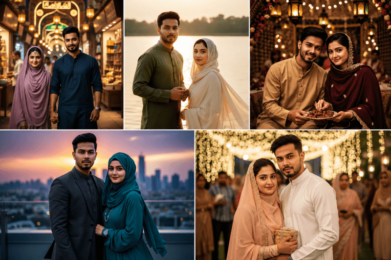 Muslim Couple AI Prompt for Gemini 2026 | Best Islamic Couple AI Image Prompts (5 Premium Cinematic Prompts)