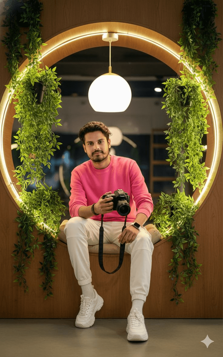 # Luxury Circular Mirror Portrait AI Prompt: Viral Café DSLR Photo Prompt for ChatGPT, FLUX, Midjourney & Gemini