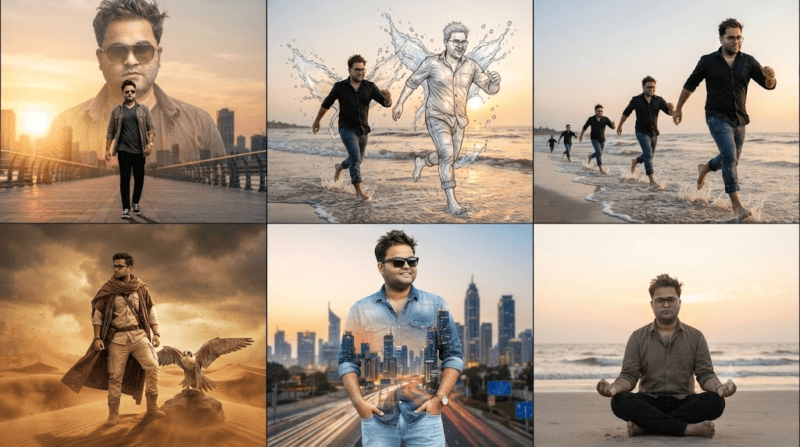 5 Trending AI Photo Editing Prompts: Double Exposure, Water Splash, Clone Effect और Desert Warrior Look